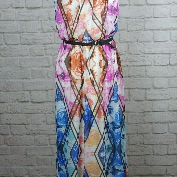 NWT LILY ROSE Dress Maxi Halter Long Floral Belted S - Picture 6 of 12